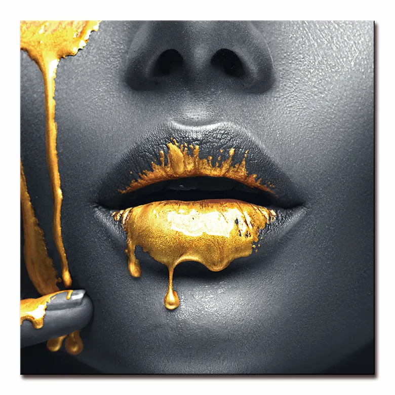 Modern sanat resmi duvar dekor kristal porselen dekoratif boyama altın dudaklar siyah afrika kadın sanat boyama