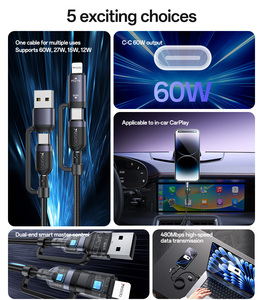 YesIDo สาย CA200ข้อมูล1.2เมตรสูงสุด60วัตต์ชนิด4-in-1 Type-c/usb ไปยัง Type-c/ip ความเร็วสูง - Product Image 3