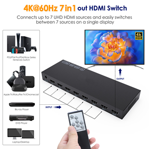 7 puertos en 1 puertos Umschalter HDMI Switch 7x1 Video Switcher Selector Box con control remoto IR compatible con HDR 4k @ 60Hz HDCP - Product Image 3