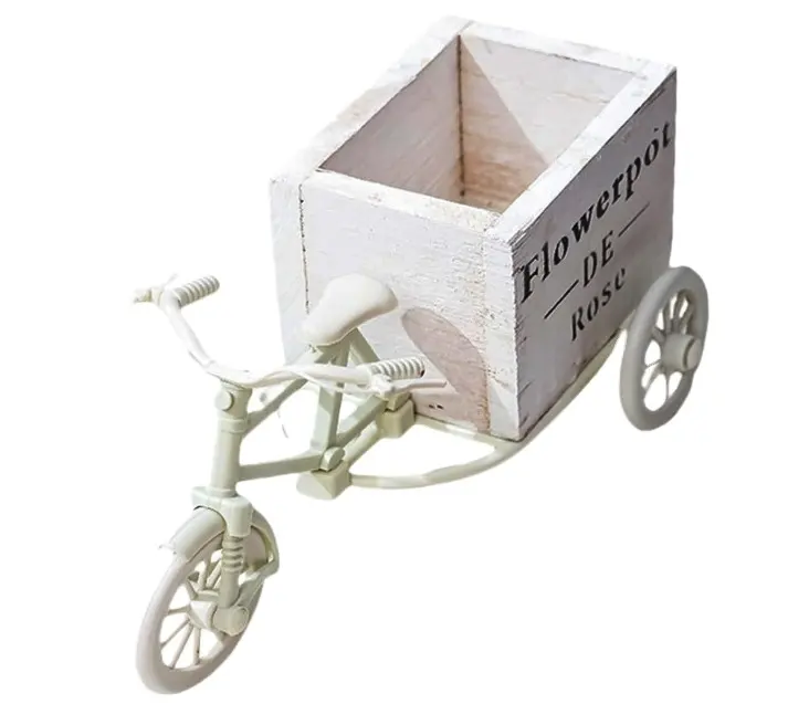Modelo triciclo de madeira Flower Pot Bicicleta Flower Stand Indoor Storage Rack Home Garden Desktop Decor Crafts Presentes