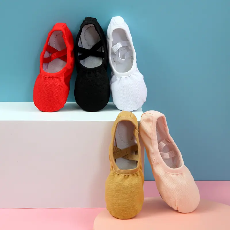 Wholesale More color Dancing Shoes Children's Soft cotton canvas Bottom Practice ballet shoes Solid kids dance girls dress shoes