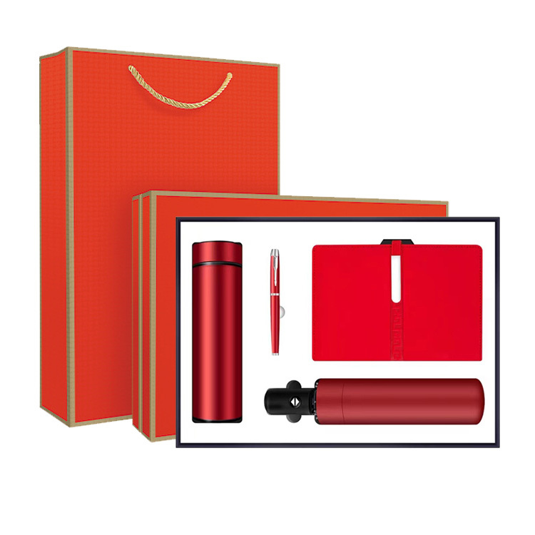 Rouge (4 pièces : cahier + stylo + thermos + parapluie)