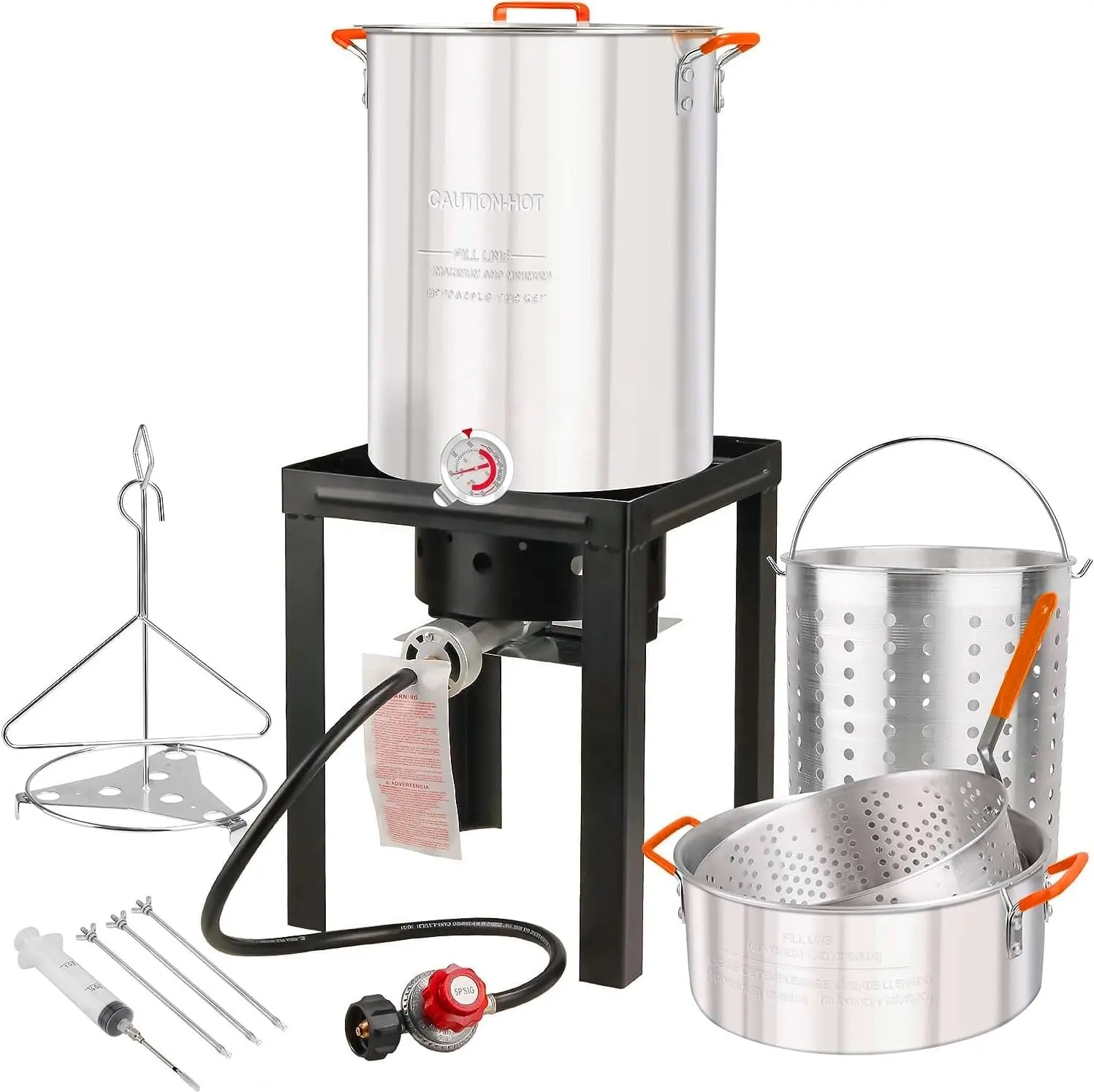 prophan 30QT Türkei-Fritteuse & 10QT Fischfritteuse-Kit mit / 55.000BTU Propanofen, Freiluft-Tieftreibgerät & Meeresfrüchten-Kessel Dampfer