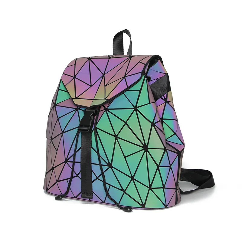 Светящиеся женские рюкзаки, Модный повседневный ранец для девочек, складной миниатюрный школьный ранец с геометрическим узором и блестками