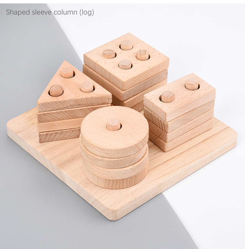 Wooden Montessori Children Four-column Shape Matching Geometric Block Set Toys For Kids