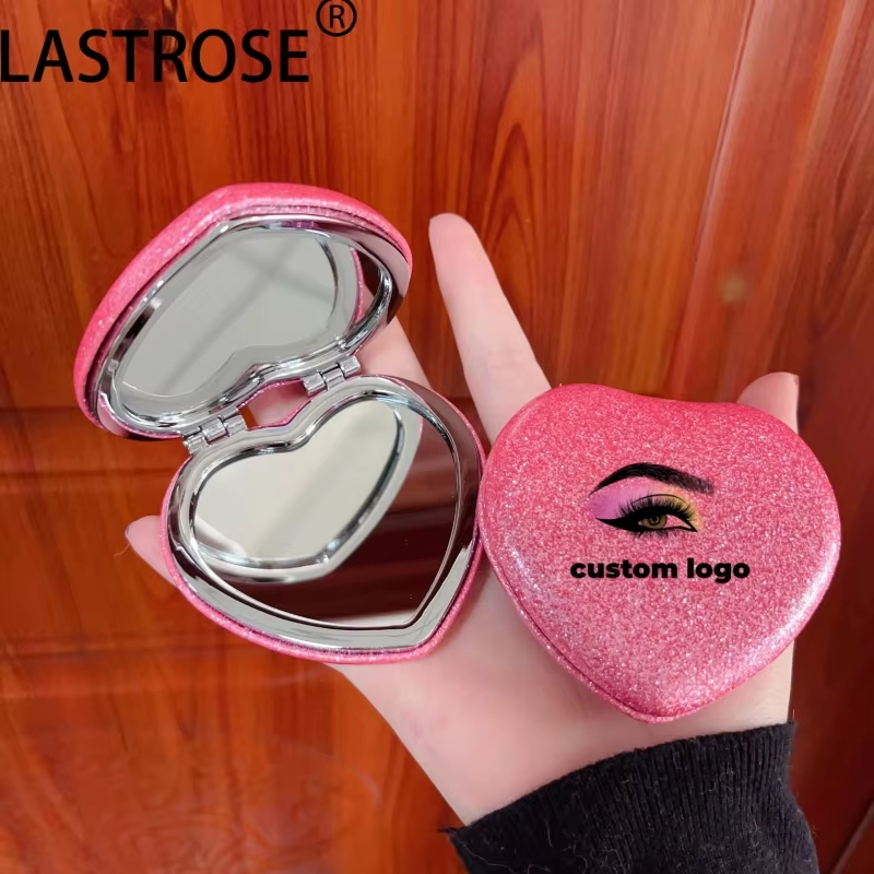 Miroir coeur pailleté rose