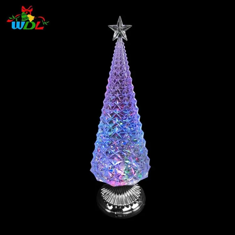 احتفالي ضوء المتابعة مصباح ليد يصل المياه الغزل الجدول عيد الميلاد شجرة مع الفضة قاعدة