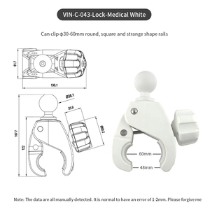 1.5 ''/38mm/C Kích thước khó khăn-Claw khóa lớn Kẹp Bóng cơ sở cho 1.18''-2.76 ''đường kính cực VIN-B-043-lock-White - Product Image 3