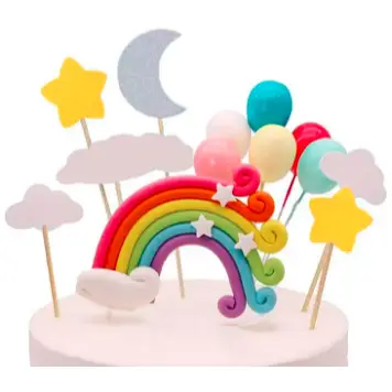 Adorno para tarta Arco Iris nube globo Cupcake Topper niños cumpleaños pastel banderas decoración Baby Shower niña favores decoración de pasteles