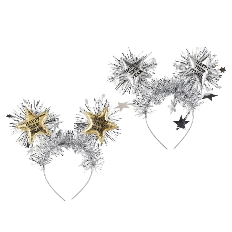 Wholesale Gold Silver Glitter Star Sequin Hairhoop Happy New Year Headband