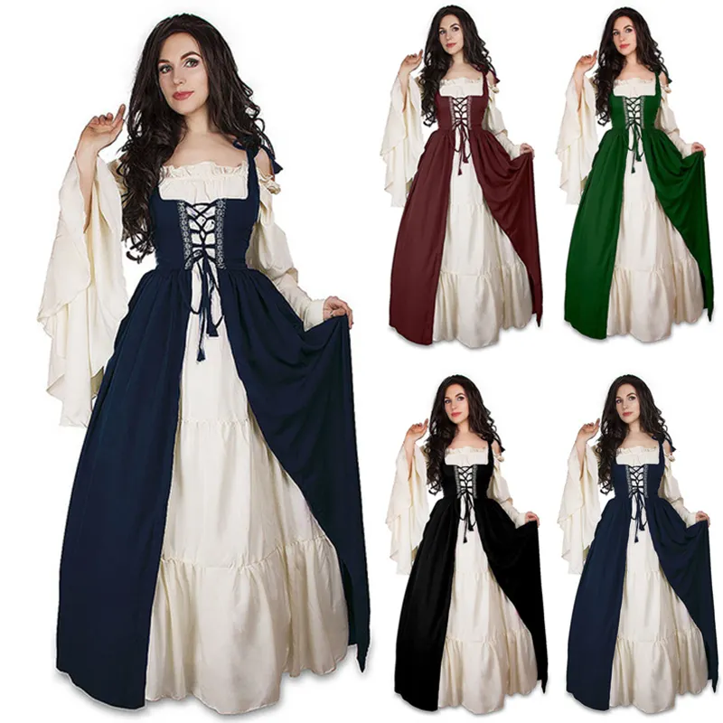 Vestido largo de Cosplay para mujer, traje Medieval, gótico, renacentista, Retro, Steampunk, ropa de fantasía, Halloween, XXL