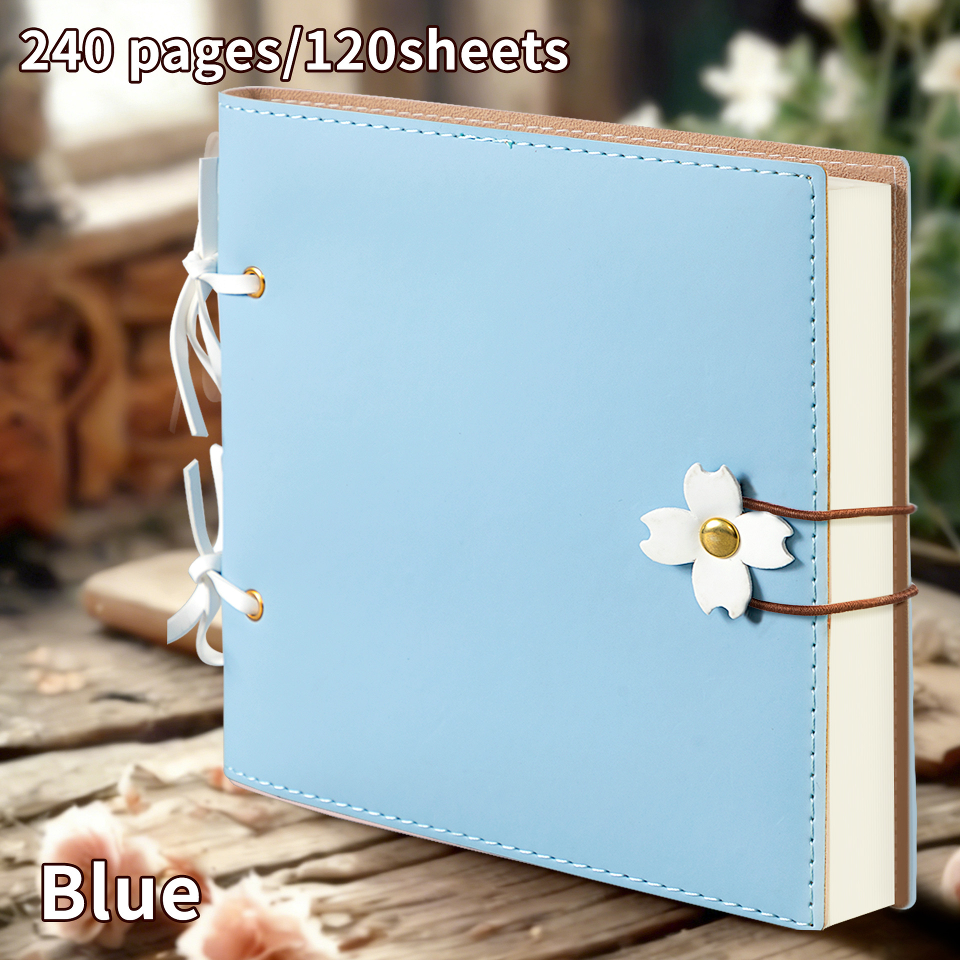 Boucle fleur carrée ben-bleu-blanc