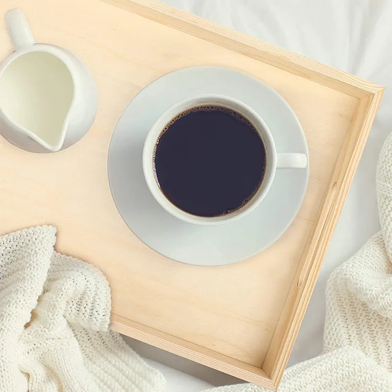 Bandejas para servir con nido de madera Natural sin terminar, con asas para manualidades y decoración, organizador de alimentos para el desayuno