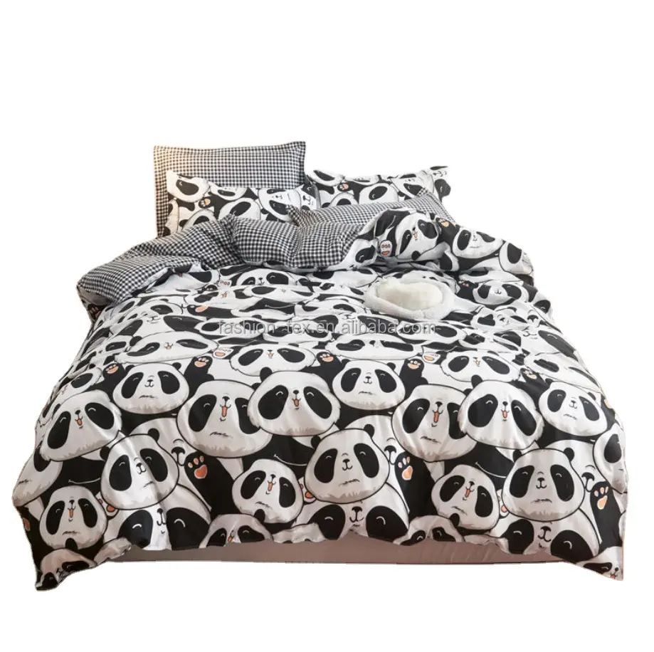 cute sweet bear panda printed Wholesale China manufacture quilt cover duvet bed sheet cheap bed linen bedding set bedding cover