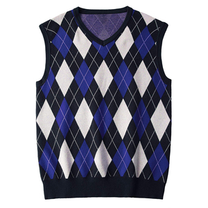 Custom Men's Argyle <strong>Pattern</strong> Sweater Vest With Rhombus &amp; V-Neck Sleeveless <strong>Tank</strong> Top for Sport for Gym Use Spring &amp; Autumn - Product Image 2