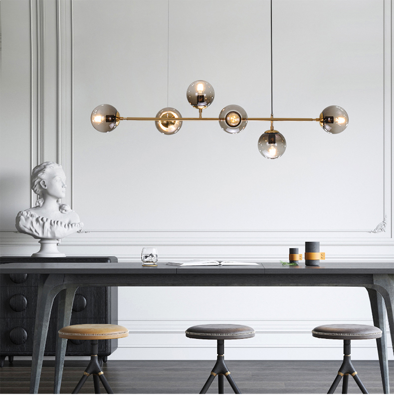 Nordic Postmodern restaurant bedside decorative smoky gray glass ball chandelier