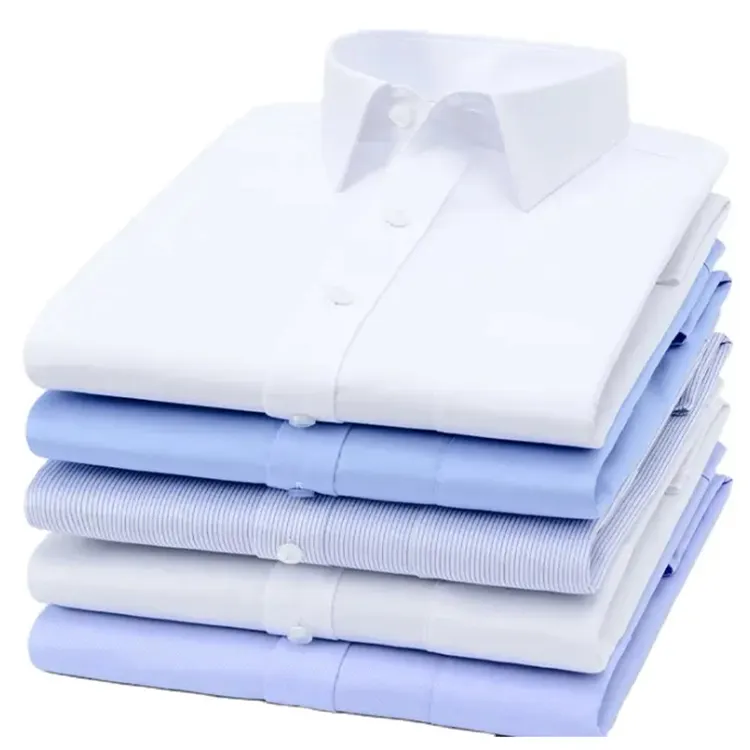 Chemises d'affaires décontractées à manches longues/courtes avec logo personnalisé Chemise habillée de bureau 100% coton Vente en gros pour hommes