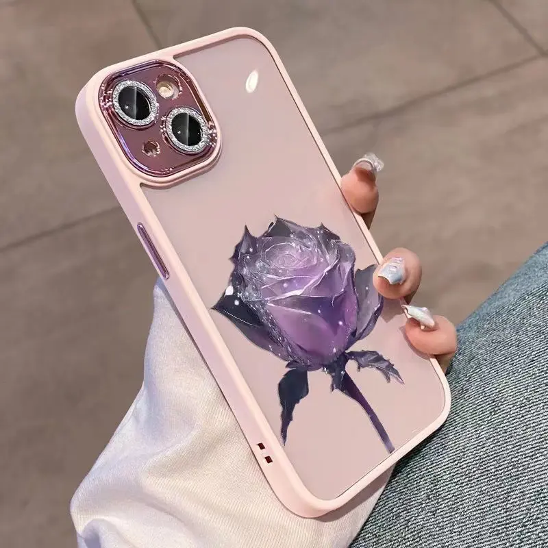 เคสโทรศัพท์ด้านหลัง2024ลายดอกกุหลาบกากเพชรสีชมพูแวววาวสำหรับ iPhone 13 14 PRO MAX