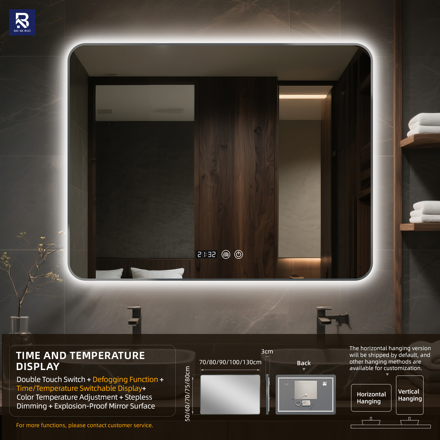 Grigio+Tempo e Temperatura + Doppio Tocco + Luce a 3 Colori + Antiappannamento