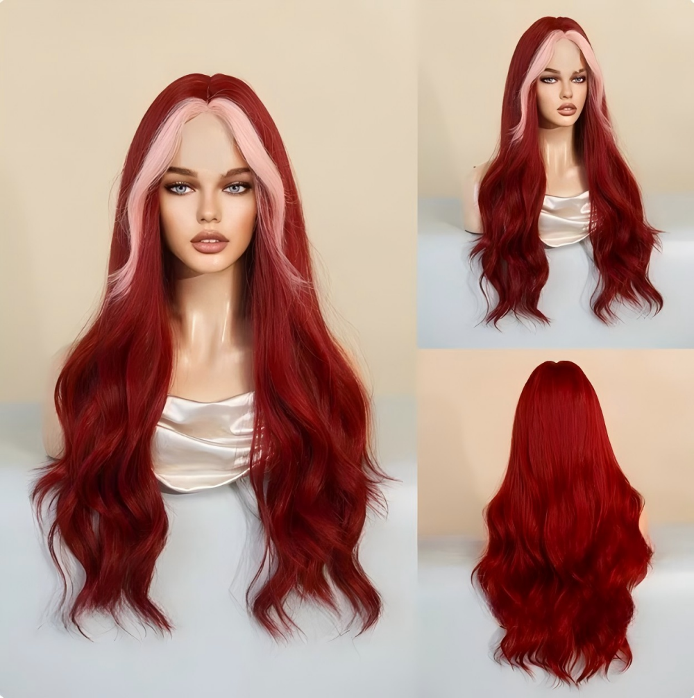 Wine red-pink and white highlights-70cm 28 inch