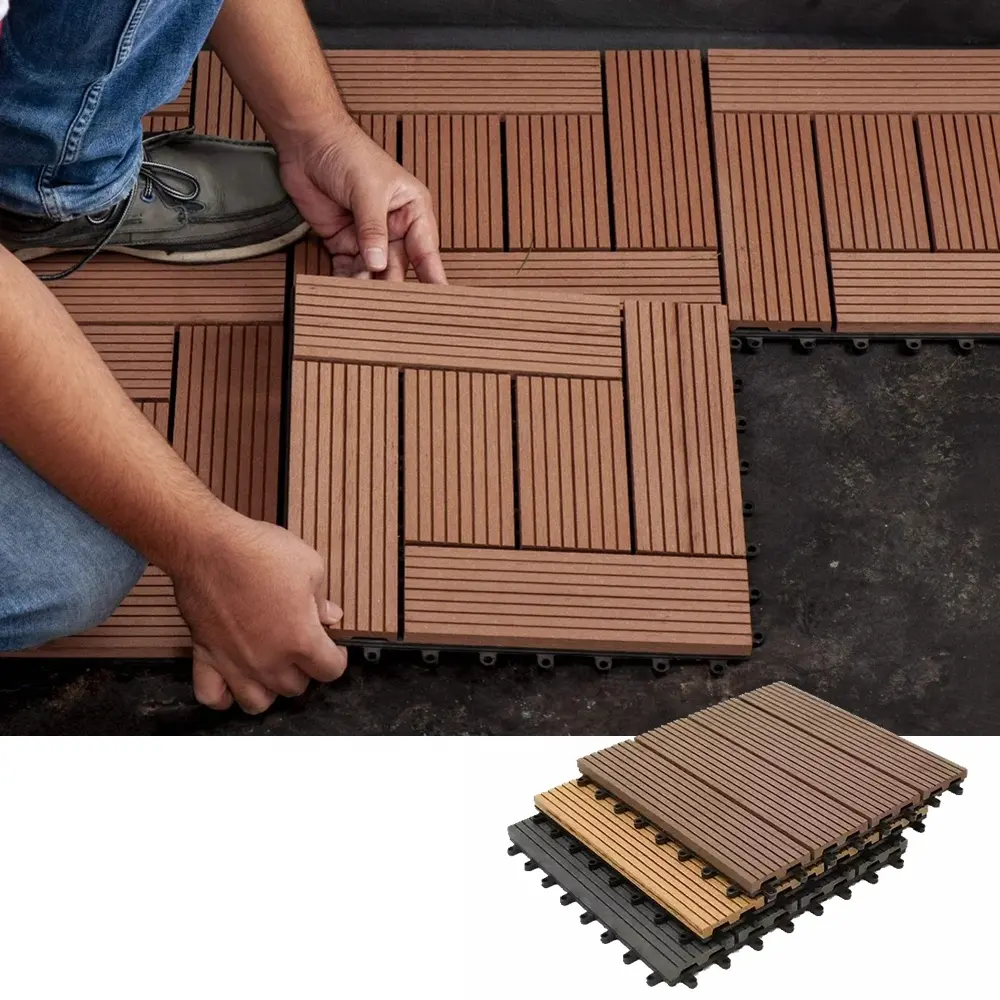 Waterproof Balcony Interlocking Wpc Decking Tiles Outdoor Composite Wood Wpc Deck Diy Tile Floor For Porch Patio Garden