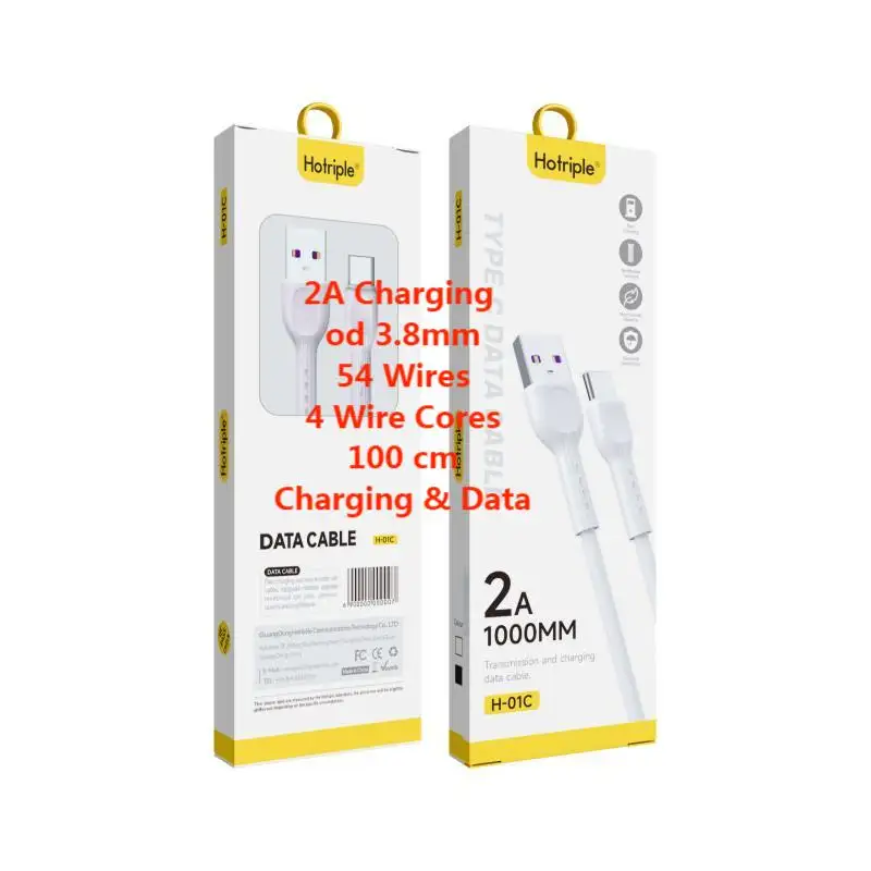 Hotriple marca A1T cabo de dados de carregamento rápido usb tipo C carregador 1m branco usb para tipo C cabo com caixa