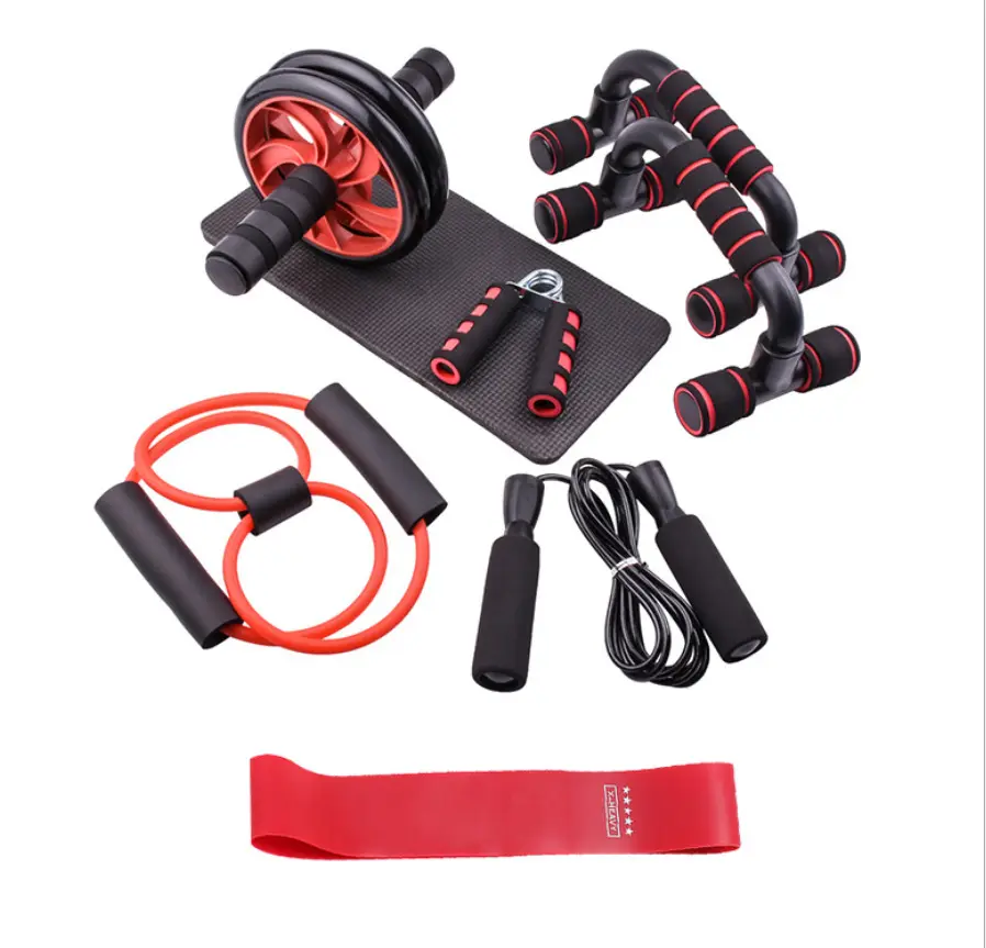 Roda abdominal push-up conjunto de sete peças em forma de push-up borracha pulando corda esponja prendedor elástico conjunto