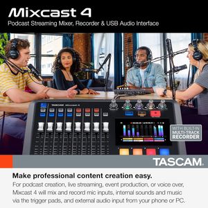 ASCAM Mixcast 4 Podcast Streaming Interfaz de audio USB Grabadora de pantalla táctil Cuatro entradas de micrófono XLR/TRS Transmisión con cancelación de ruido - Product Image 2