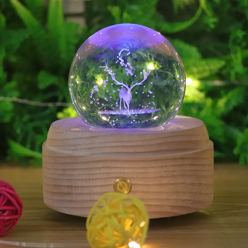 Regalo di natale 3D Crystal Night Light Home Decor 7 colori RGB Base in legno lampada da tavolo a Led con carillon