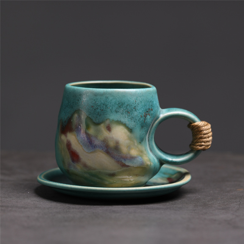 236-d round ear coffee cup + saucer (green) 300ml