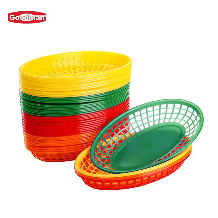 Red small food grade oval plastic fast food baskets Bread Basket