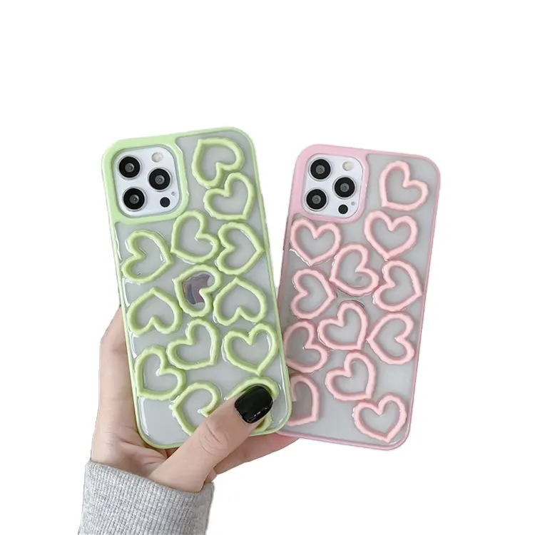 2022 New Arrivals Fashion Leuke Meisje Kawaii Transparante 3D Roze Hart Zachte Tpu Mobiele Telefoon Case Tas Cover Voor Iphone 13 12 Pro Max