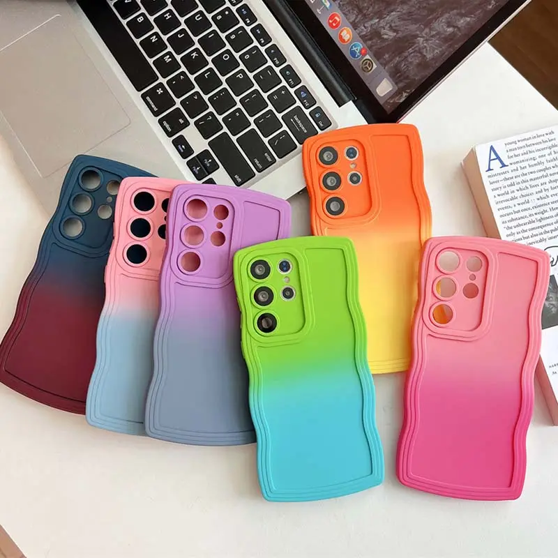 Funda de silicona para teléfono móvil con diseño de borde de onda grande de aceite de goma de Color degradado para Samsung Galaxy S20 S21 S22 S23 Plus Ultra FE