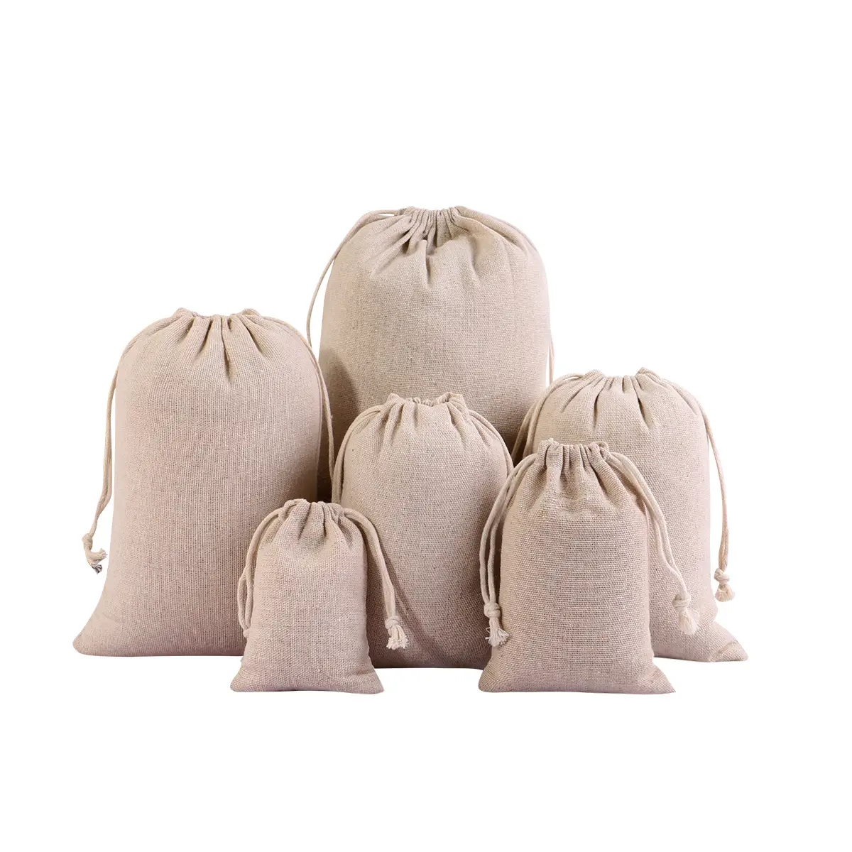 Wholesale Custom Draw String Small Mini Cotton Linen Jute Hemp Hessian Gift Drawstring Pouch Bag With Logo