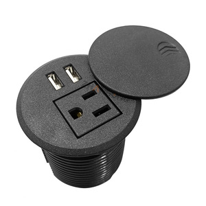 Enchufe de muebles Integrado de Calidad de mesa estándar de EE. UU. Tipo circular con 2 tomas de corriente de escritorio USB y NFC - Product Image 1