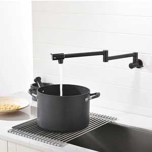 Gắn Tường Matte Đen Kép Xử Lý Pot Filler Vòi Đôi Doanh Xoay Bếp Gấp Vòi - Product Image 1