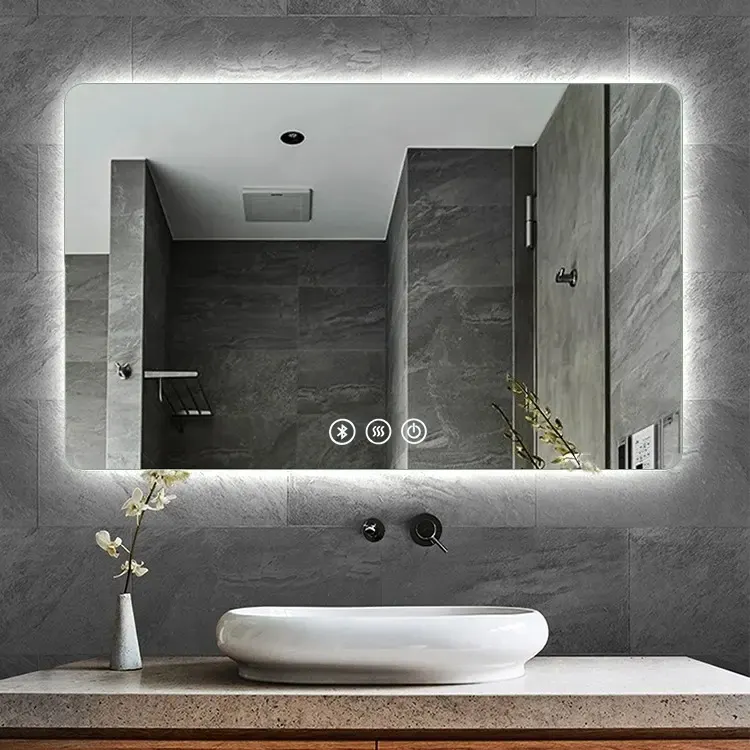 Miroir Led de haute qualité, désembuage grossissant, écran tactile intelligent, miroir de salle de bain avec lumière Led