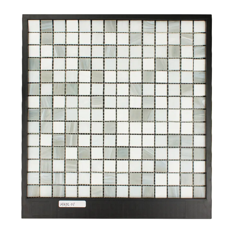 Azulejos de textura esmerilada para piscina, azulejos rectangulares de vidrio pulido mate blanco y gris