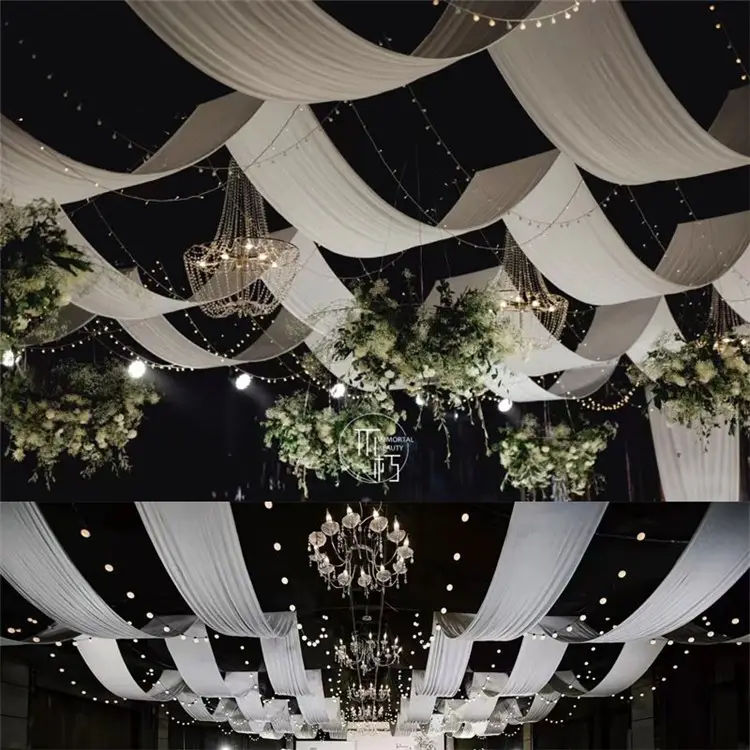 Tende all'ingrosso del soffitto del fondo per l'arco di nozze che drappeggia le tende trasparenti del tessuto del tessuto per la decorazione della cerimonia della festa di evento