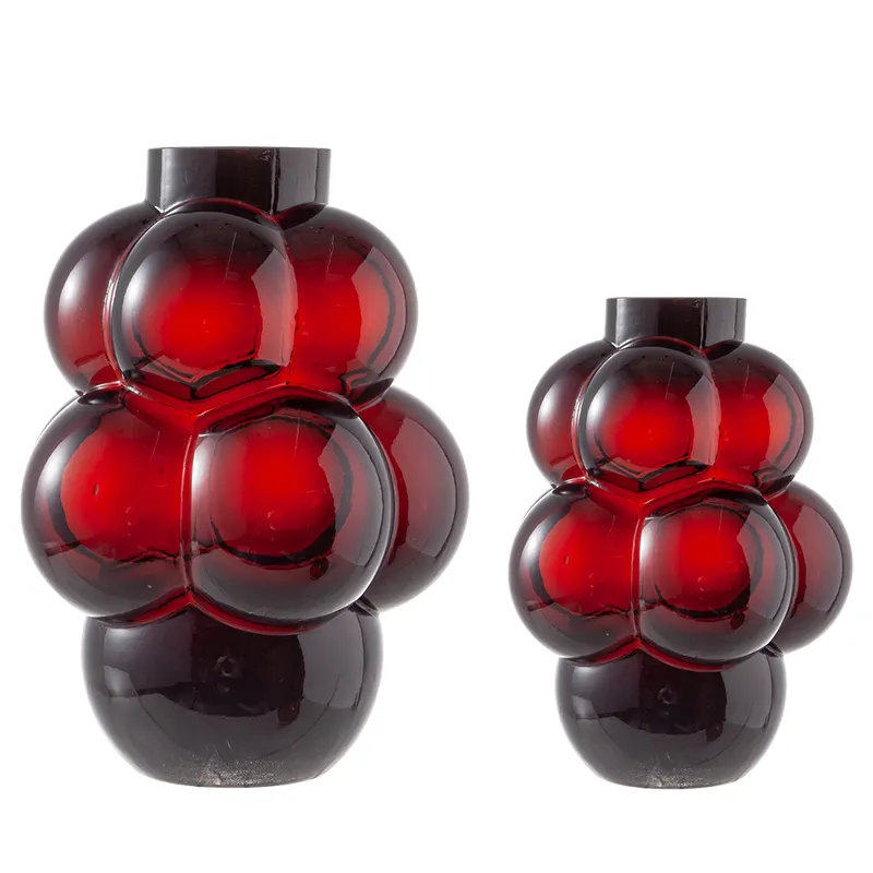 Jarrón decorativo de cristal de Murano rojo con forma de uva recta de borosilicato alto para flores