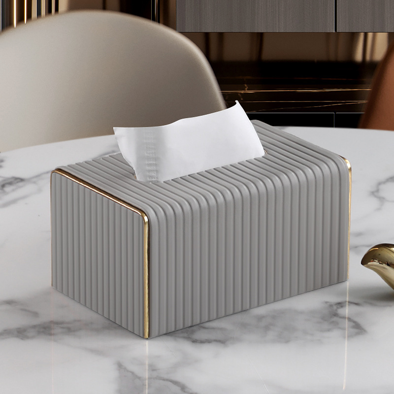 Rounded corner tissue box - light gray Italian striped small size