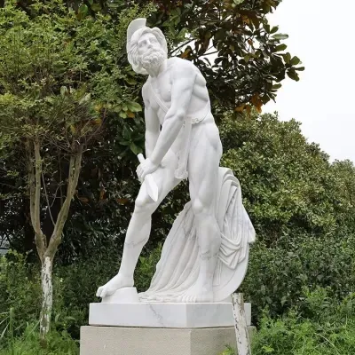 Scultura in marmo bianco con scultura a mano vivida statua di guerriero greco romano pietra angelo scultura