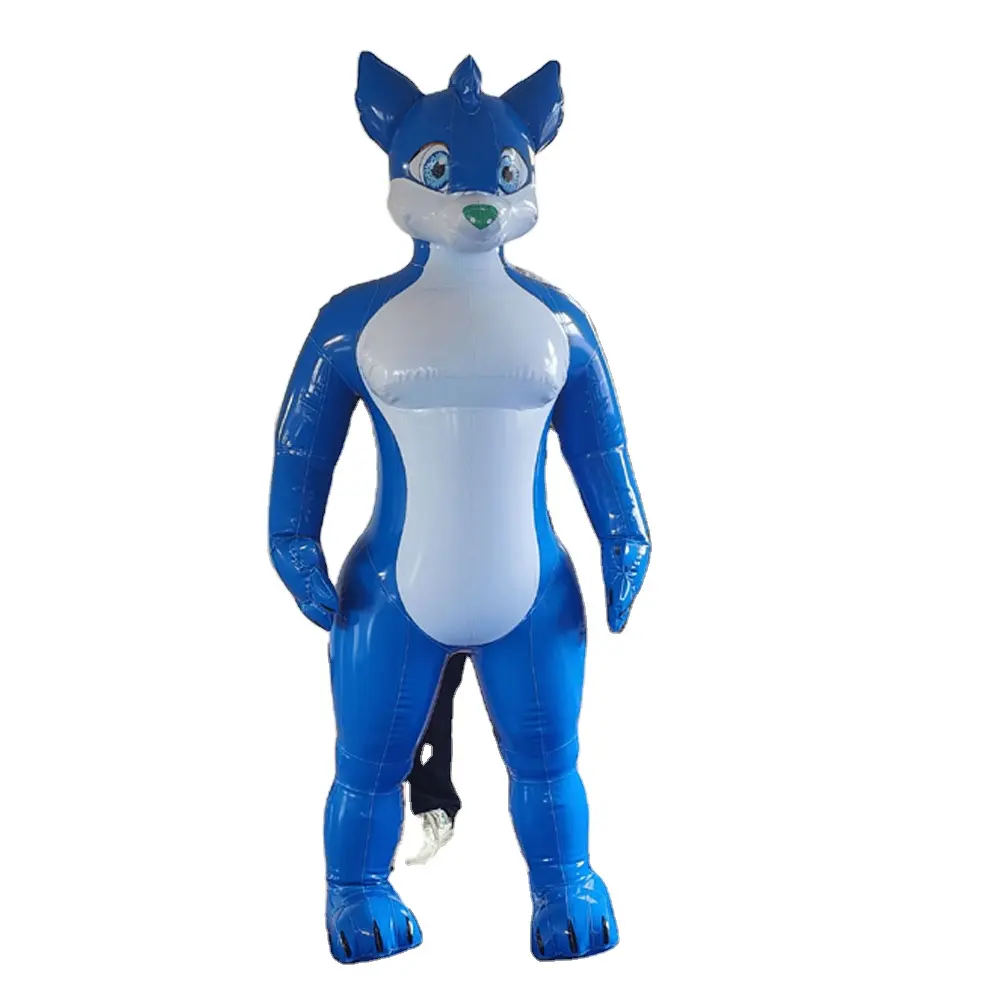 Nouvelle conception de costume gonflable de renard bleu en PVC de dessin animé publicitaire