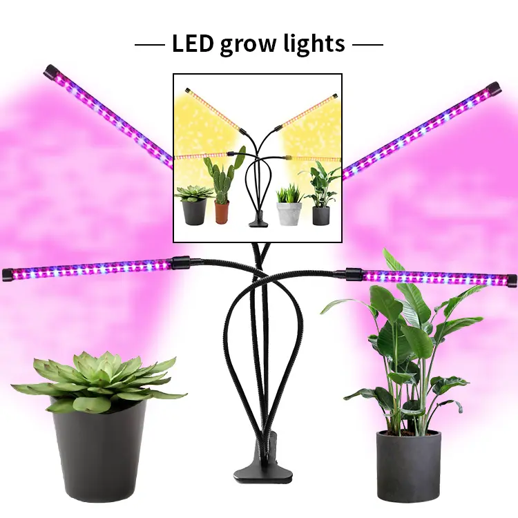 2021 migliore vendita Amazon 40W Indoor flessibile Clip Timer dimmerabile 4 testa Sulight spettro completo LED coltiva le luci per piante piantina