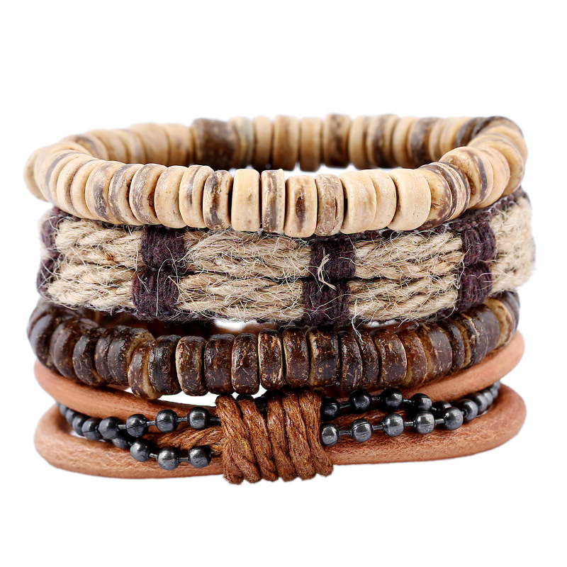 Pulsera de cuero de cuerda de cáñamo para hombre