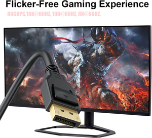 VESA Certified DisplayPort 2.1 Cable DP2.1 DP40 16K 40Gbps 16K@60Hz HDR HDCP 2.2 3D <strong>ARC</strong> for Gaming Monitor TV PC Laptop 6.6FT