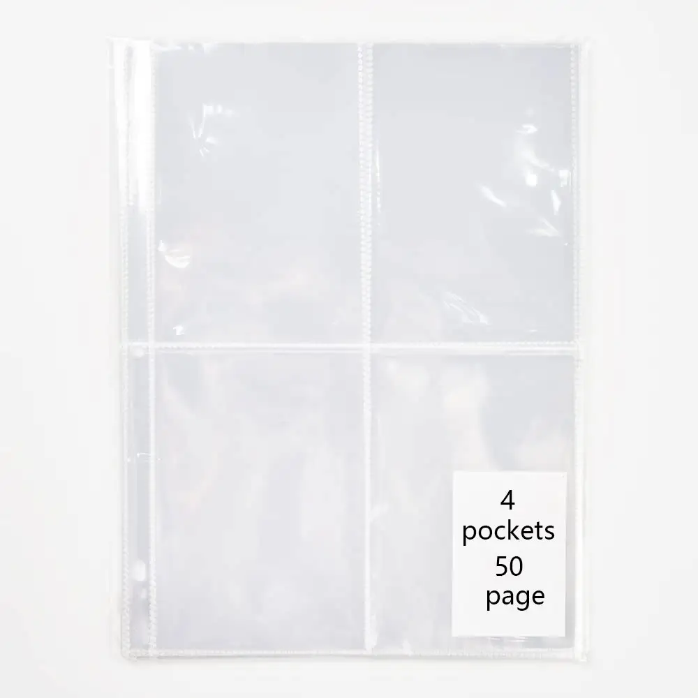 Pochettes transparentes double face 4 pochettes 50 pages, pages de recharge d'album photo pour carte photo, baseball, cartes à collectionner,