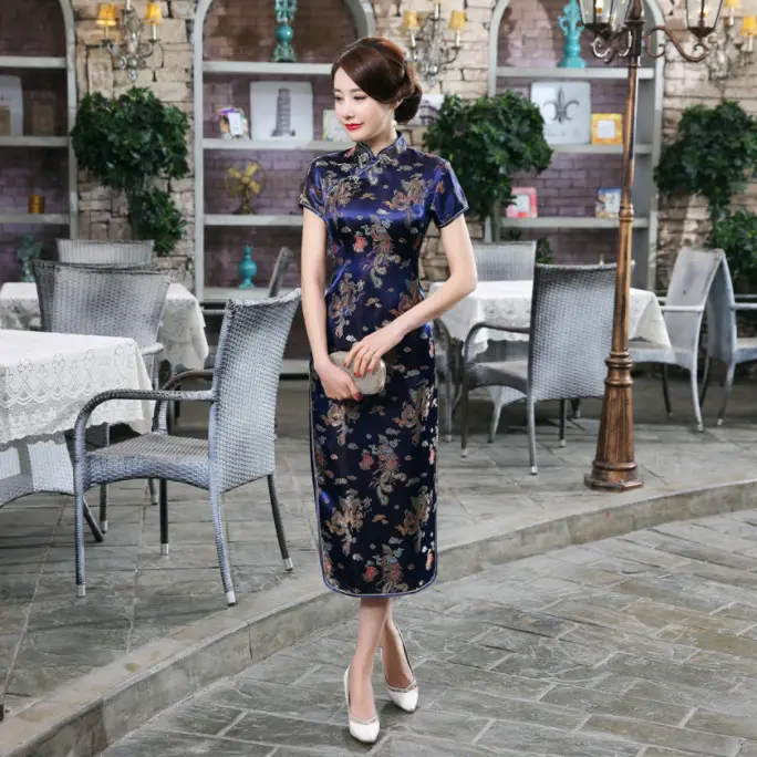 Vendita calda vestito in stile cinese per le donne tradizionale cheongsam manica corta collo alto qipao