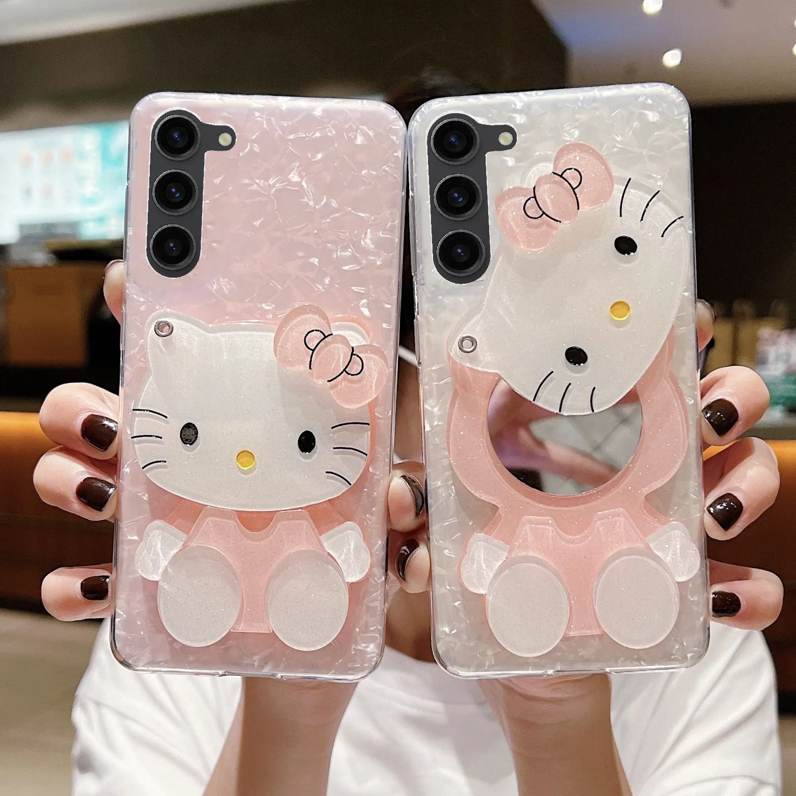 Hello Kitty gương vỏ mô hình phù hợp cho Samsung A14 điện thoại trường hợp A53 trường hợp S23 S22 S21 cộng với siêu trường hợp cho Lưu ý 8 9 10 20 cộng với