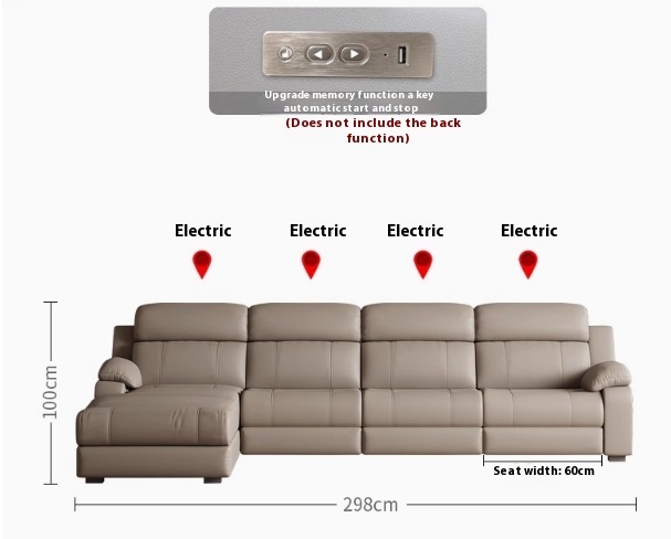 2,98 m, poltrone reclinabili completamente elettriche a 4 posti.
